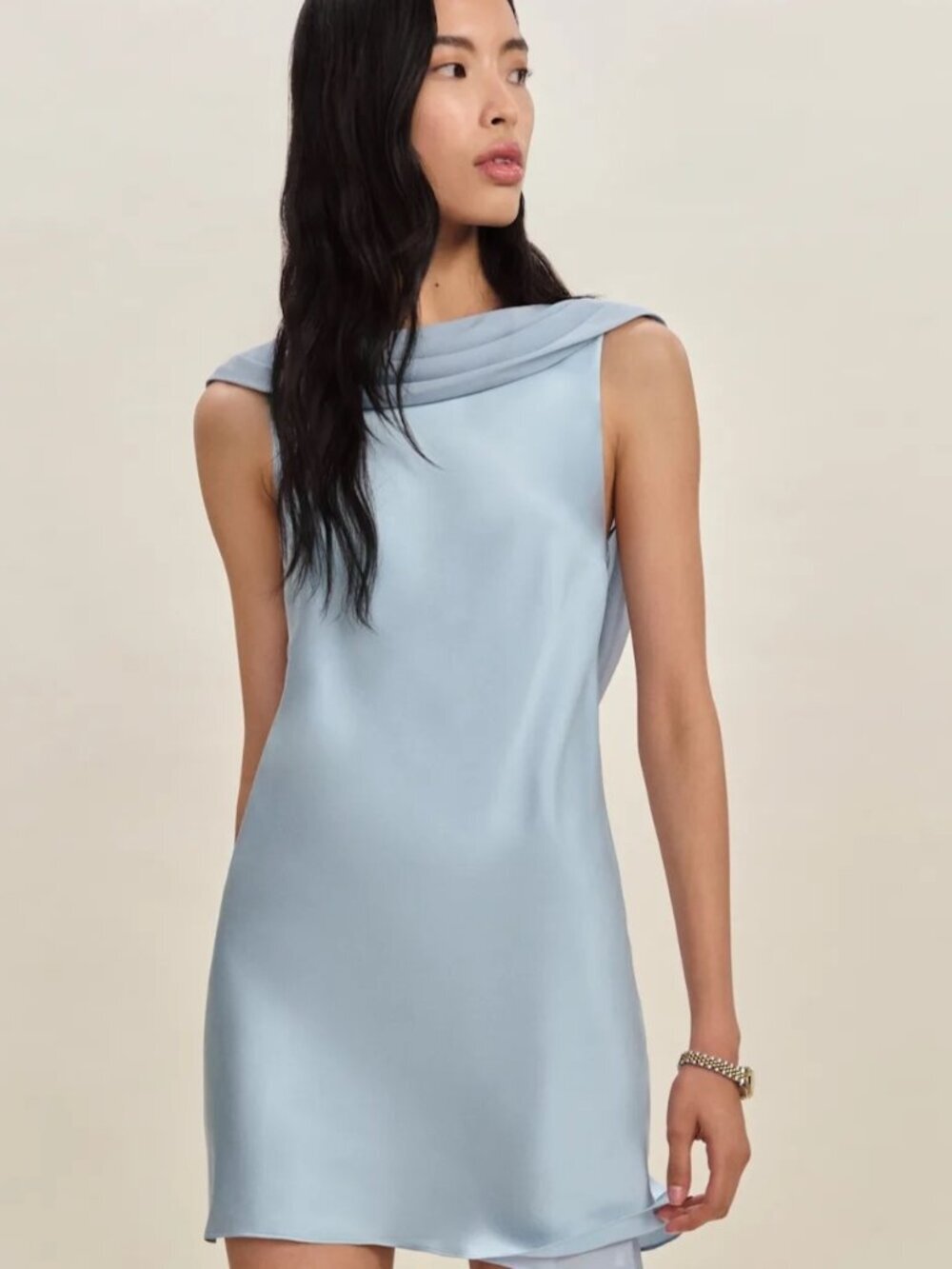 NEW Reformation Jonelle Silk Open Back Mini Dress Horizon Baby Blue | size XS